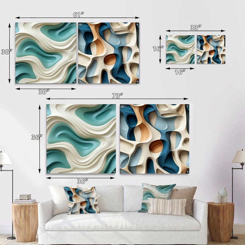 Corwen - Ensemble de 2 reproductions abstraites d'art mural en verre acrylique, H 30 po x l 61 po