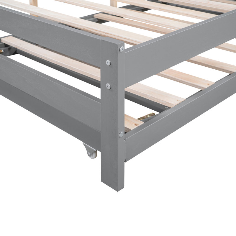Lit plateforme double avec lit gigogne réglable en bois de pin massif, Gris