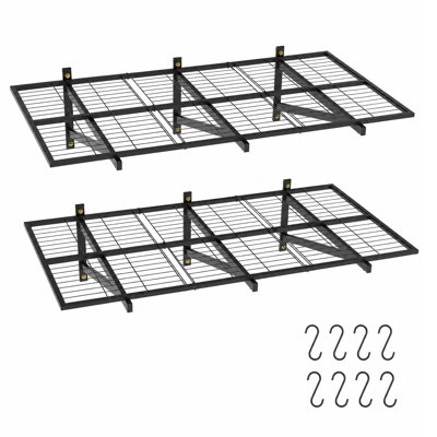 Tablettes de garage murales robustes - support de rangement mural en acier pour l'organisation, facile à installer, pour le garage / sous-sol / buanderie - taille 1 x 4 pi, paquet de 2