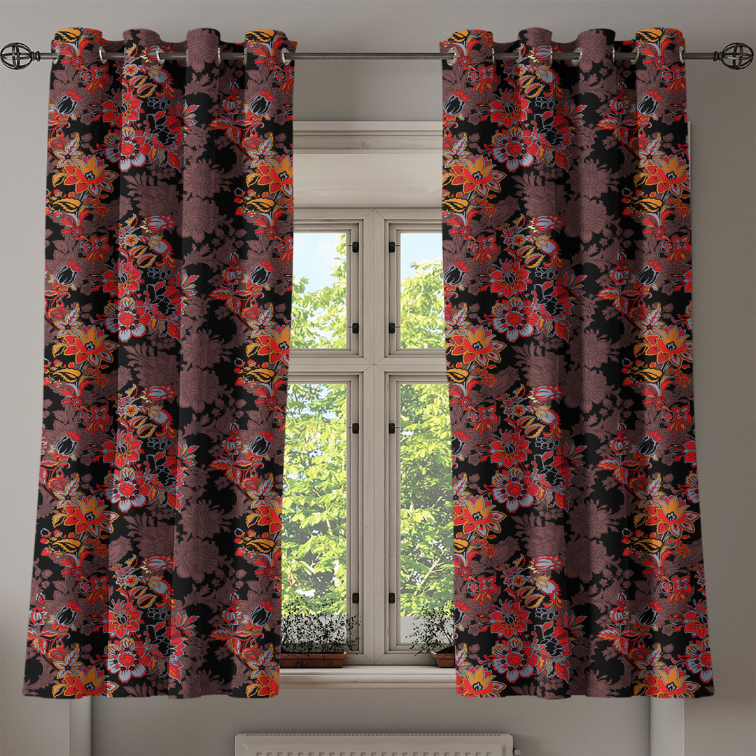 Dekorative Fenstervorhänge, Japanische Vivid Florals, Blume, Schwarz Orange Senf