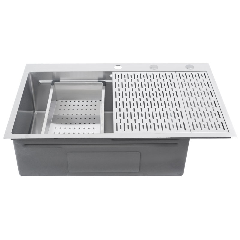EmboPress 33'' L Drop-In Single Bowl Stainless Steel Kitchen Sink, Silver