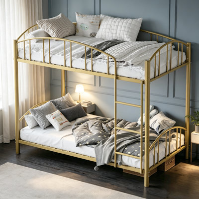 Lit superposé simple au-dessus d'un lit simple avec échelle et garde-corps arqué, structure de lits superposés robustes avec support en lattes en acier robuste pour les enfants garçons et filles, peu encombrant, pas besoin de sommier