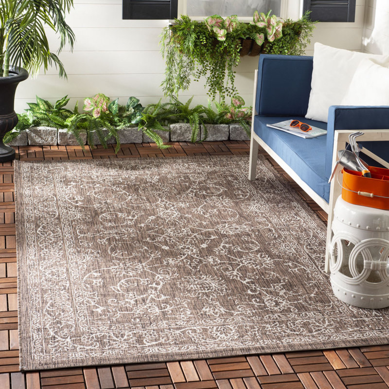 Tapis d'intérieur / extérieur performance Amedee, Rectangle 8 pi x 10 pi, Brown/Ivory