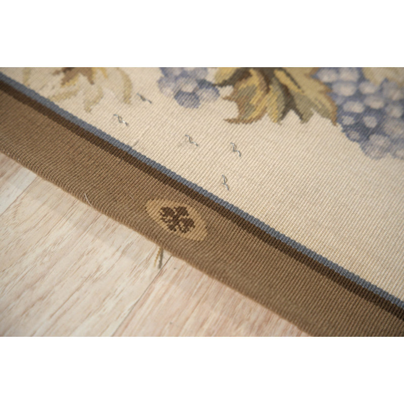 Tapis à tissage plat rétro Aubusson, treillis ivoire 9 pi 0 po x 12 pi 0 po