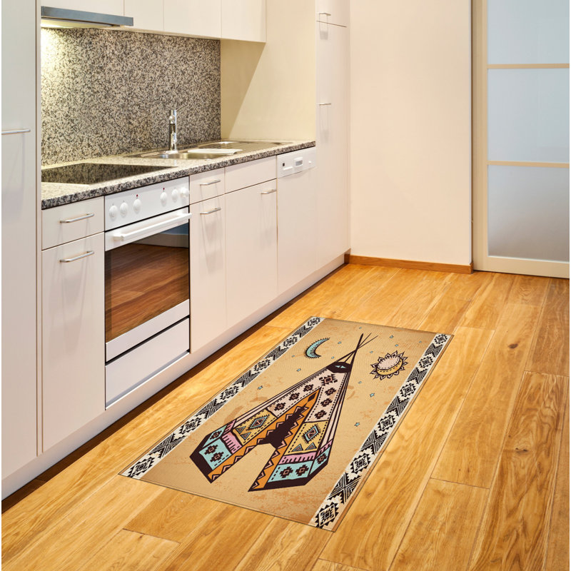 Tapis de zone brune tribal, Rectangle 2 pi 7 po x 5 pi
