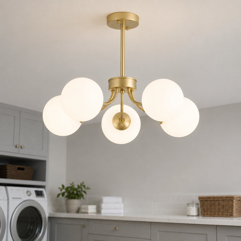 Lustre 5 têtes à finition dorée