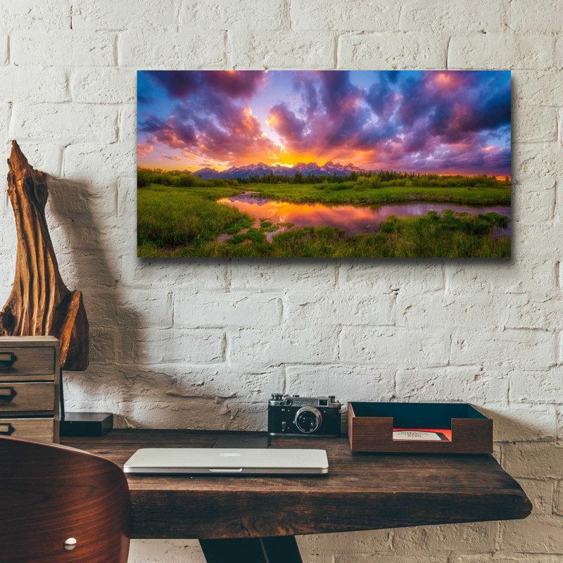 «Grand Sunset in the Tetons» par Darren White, art mural en verre acrylique, H 12 po x l 24 po