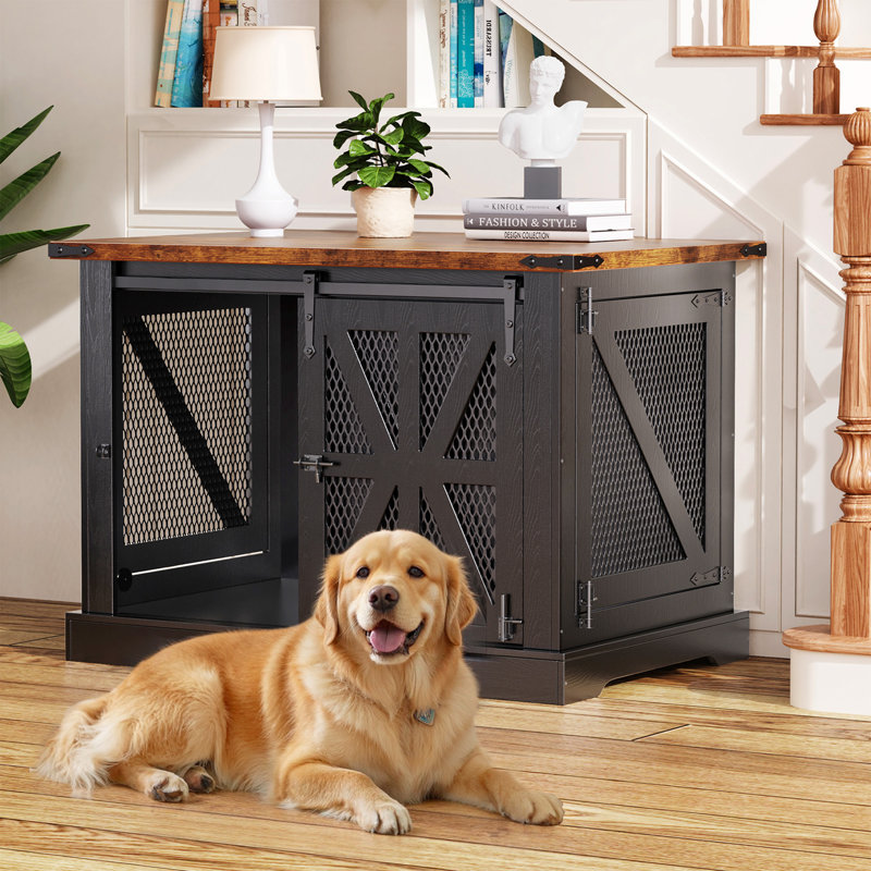 Mobilier de ferme pour ferme avec porte de grange coulissante et entrée latérale pour chiens de taille moyenne, Noir