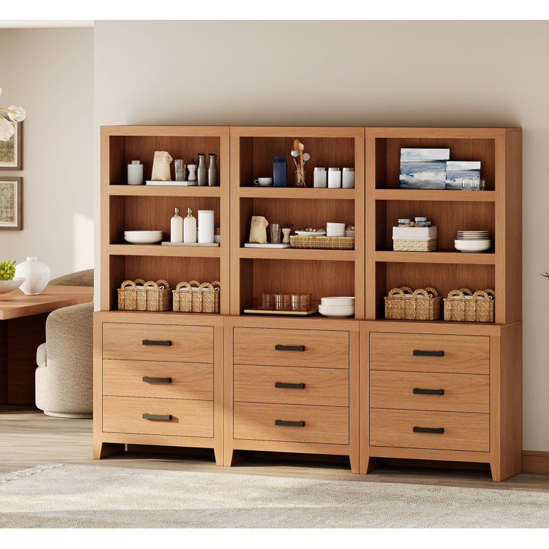 Large Bookshelves With Drawers, 74" Tall Bookcase Combo With 9 Shelves & 9 Drawers, Farmhouse Wood Bookshelves For Living Room, Home Office, Library, Brown