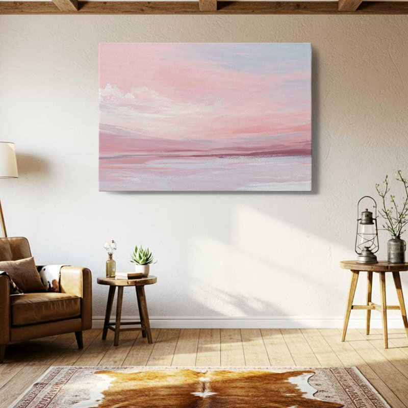 Toile de paysage abstrait, art mural nuage pastel - impression de peinture ciel rosé, décor de chambre à coucher romantique doux, signe de chambre de bébé coloré
