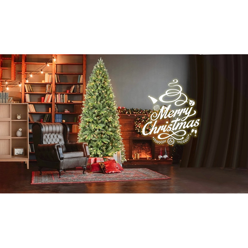 Arbre de Noël 7 pi avec 1375 pointes et 400 lumières à DEL blanc chaud - branches mixtes en PVC + PE, structure à charnières pour une installation facile, support en métal pour un soutien solide, décoration des Fêtes luxueuse