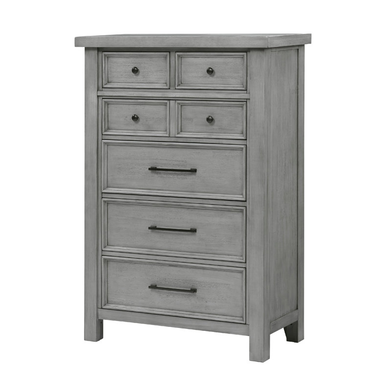 Daisy Tall Dresser Chest, Grey Mango Veneer, 7 Drawers, Bronze Knobs