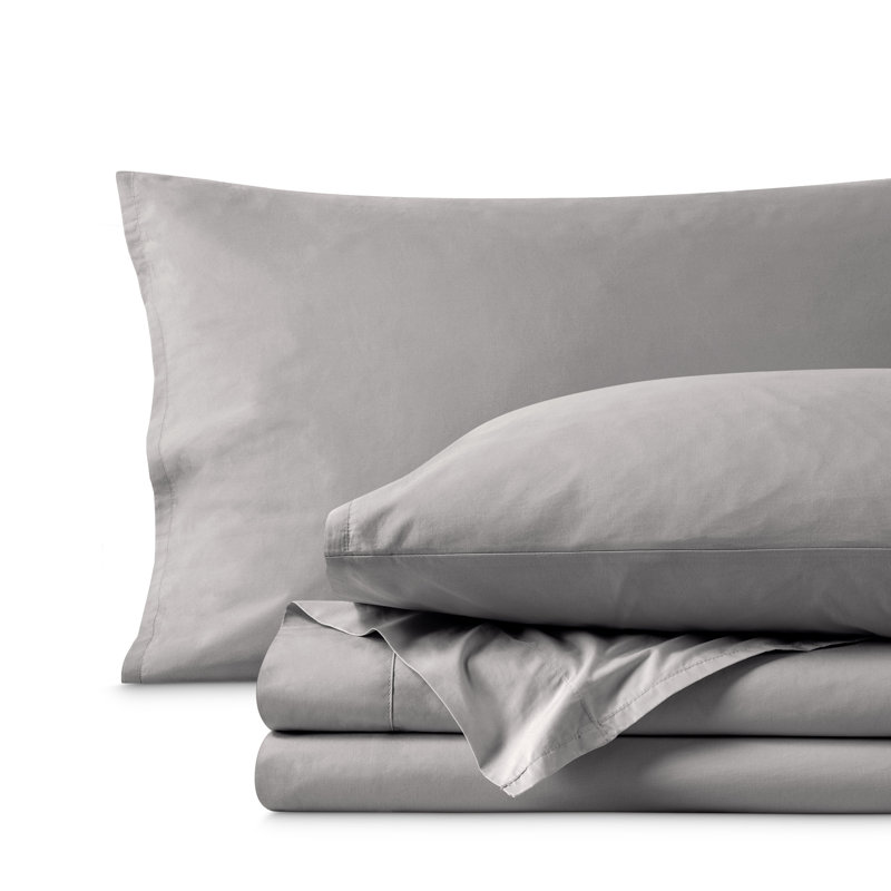 100% Cotton Percale Sheet Set, Light Gray, Full / Double Sheet Set with 2 Pillowcases