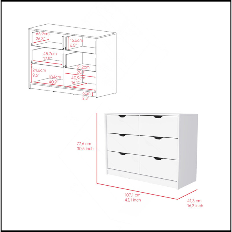 Commode 4 tiroirs, finition blanche, Blanc