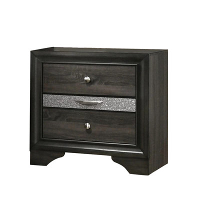 Solid Wood + Gray Nightstand With 3 Drawers - Hidden Drawer In Contemporary Bedroom Furnishing Jewel For Modern Aesthetic