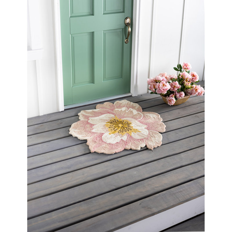 Tapis intérieur / extérieur rose / jaune à motif floral Fayette