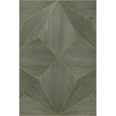 Green Geometric Patterned Woven Base Washable Rug