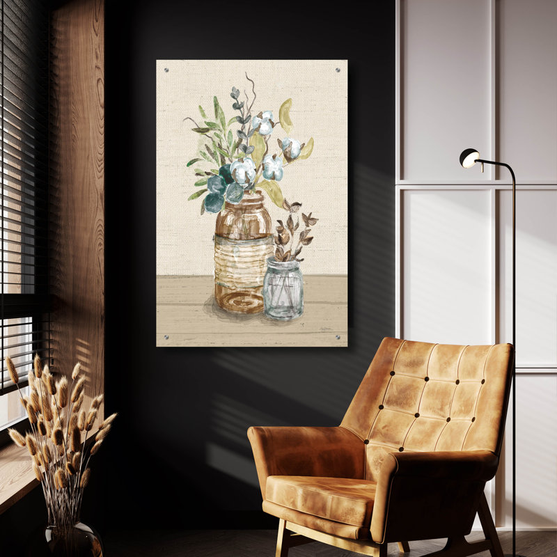 «Cotton Bouquet 3 Cream» par Mary Urban, verre acrylique, H 36 po x l 24 po x P 0,2 po