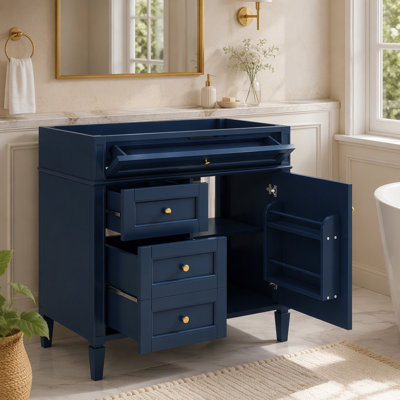 36" Bathroom Vanity Without Top Sink, Modern Solid Wood Storage Cabinet with 2 Drawers and Tip-out Drawer