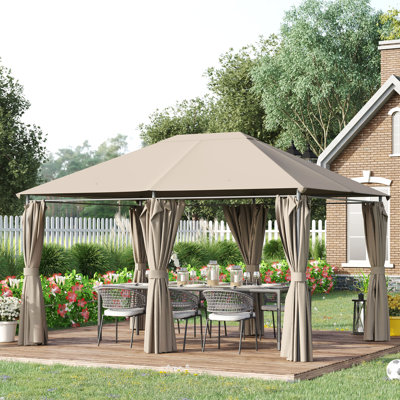 10' X 13' Outdoor Gazebo Canopy Shelter With 6 Removable Sidewalls & Steel Construction. For Garden, Lawn, Backyard, Deck. Elegant, . Khaki Top 13'X Patio Frame. Design, Build.