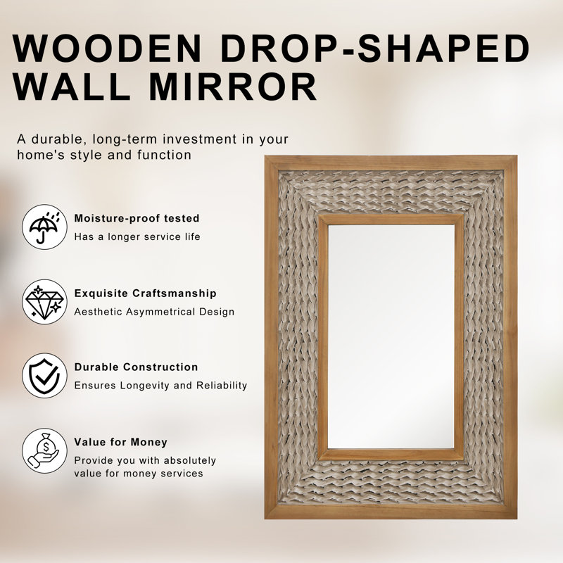 Miroir mural rustique en bois massif, Bois jaune clair