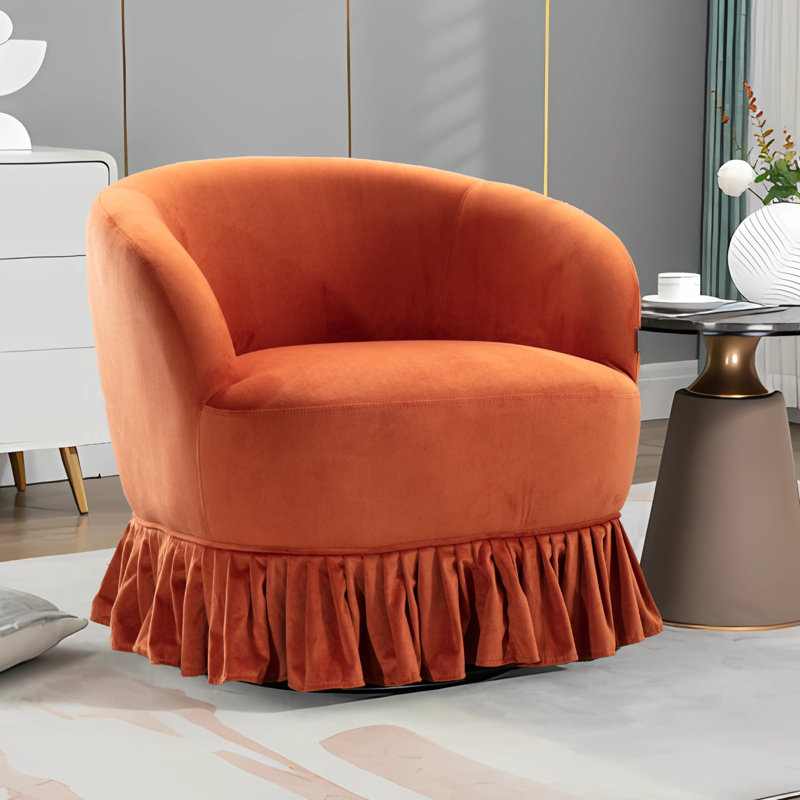 Fauteuil demi-tonneau pivotant en velours de 27,95 po Jareo, Velours orange