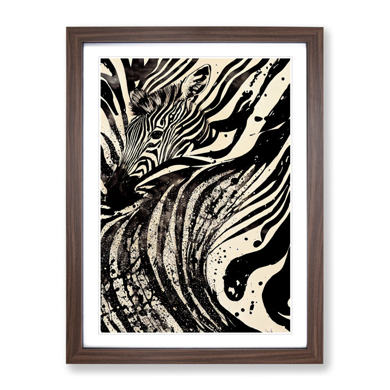 Zebra No.6 Abstract - Single Picture Frame Painting, 64cm H x 46cm W x 2cm D, Walnut