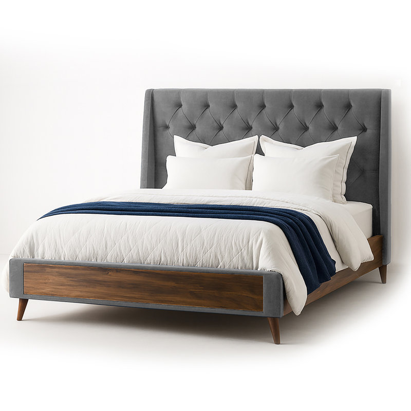 Wahl Upholstered Wingback Storage Bed, Queen, Gray