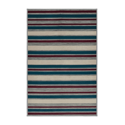  Washable Sapphire Light Grey Striped Area Rug