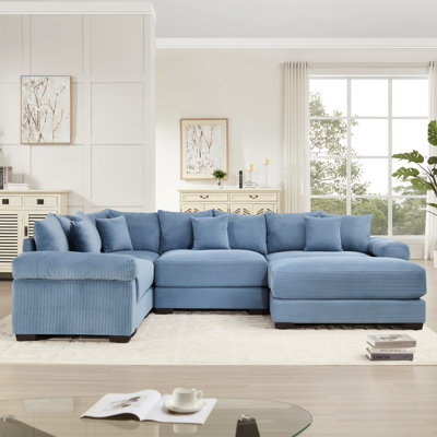 Canapé modulaire surdimensionné en velours côtelé avec 4 repose-pieds et 13 coussins décoratifs Modern