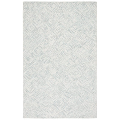 Borreri Hand Tufted Wool/Cotton Geometric Rug in Grey/Turquoise