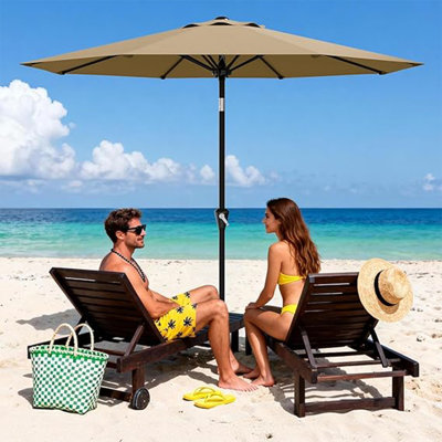 Parasol de patio de 9 pi avec manivelle et inclinaison réglable, parasol de marché extérieur à 8 nervures, résistant aux rayons UV et imperméable pour la terrasse, la piscine, la cour, le jardin