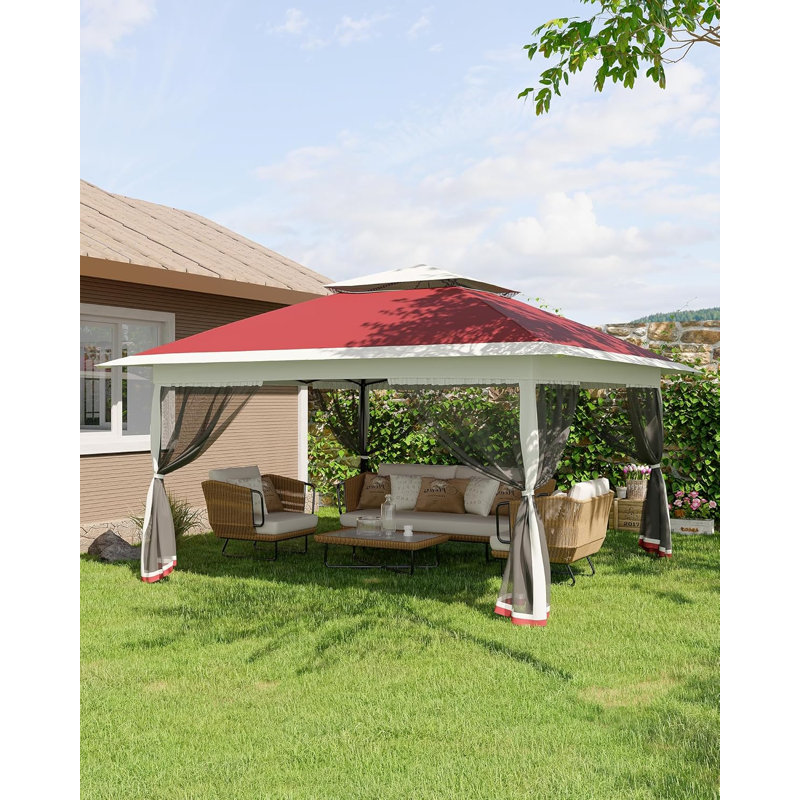 Canopy Tent, Steel Frame with Polyester Fabric, 12x12 ft, Pop-Up Gazebo with Mosquito Netting and Adjustable Height, Outdoor Backyard Parties and BBQs