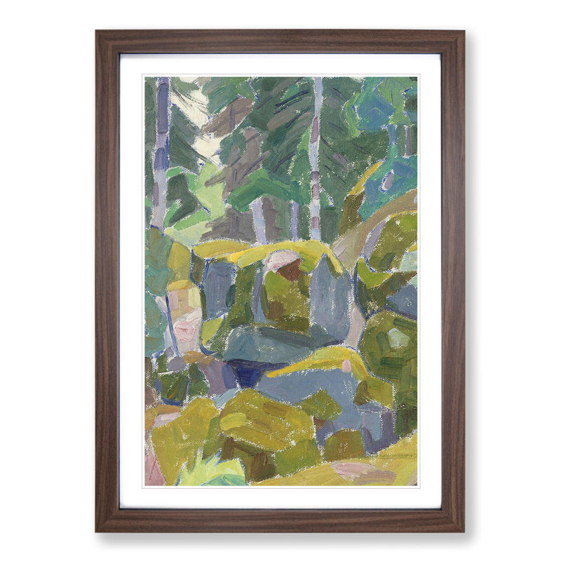 Landscape with Trees by Alexander Bogomazov - Picture Frame Painting, 65cm H x 48cm W x 2cm D, Walnut Framed