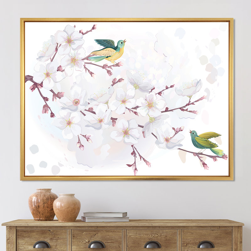 Cerisier en fleurs - Impression sur toile, H 24 po x l 32 po x P 1 po, Encadrement doré