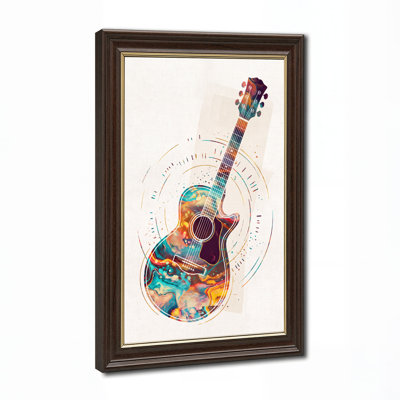 Colorful Fluid Art Acoustic Guitar With Sound Rings Canvas Wall Art
