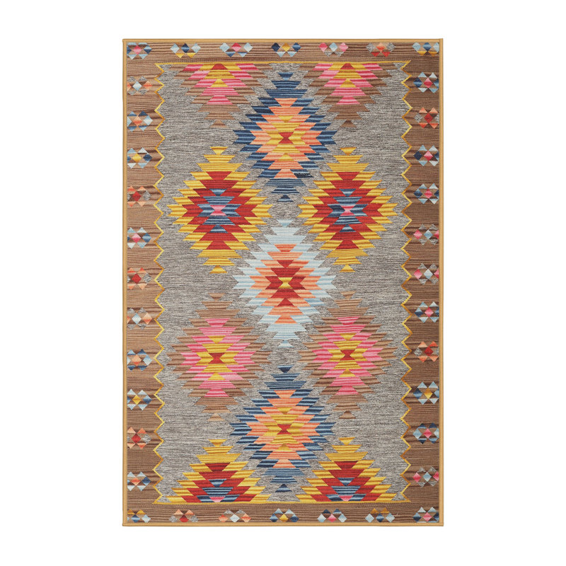 Tapis gris / orange / jaune Southwestern, Rectangle 5 pi x 7 pi