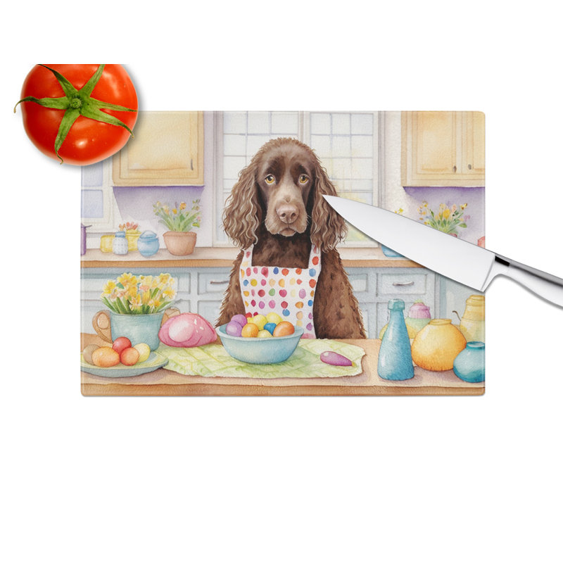 Decorating Easter American Water Spaniel Glass Cutting Board