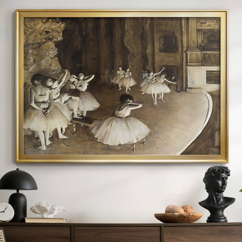 La répétition du ballet sur scène - Edgar Degas - Toile tendue avec châssis, 1874, 30 x 5 x 42,5, Toile avec cadre, Doré