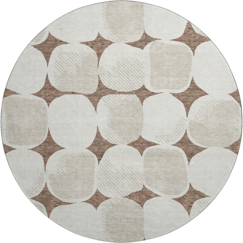 Premium Machine Washable Prisco Brown Rug, Round 8'