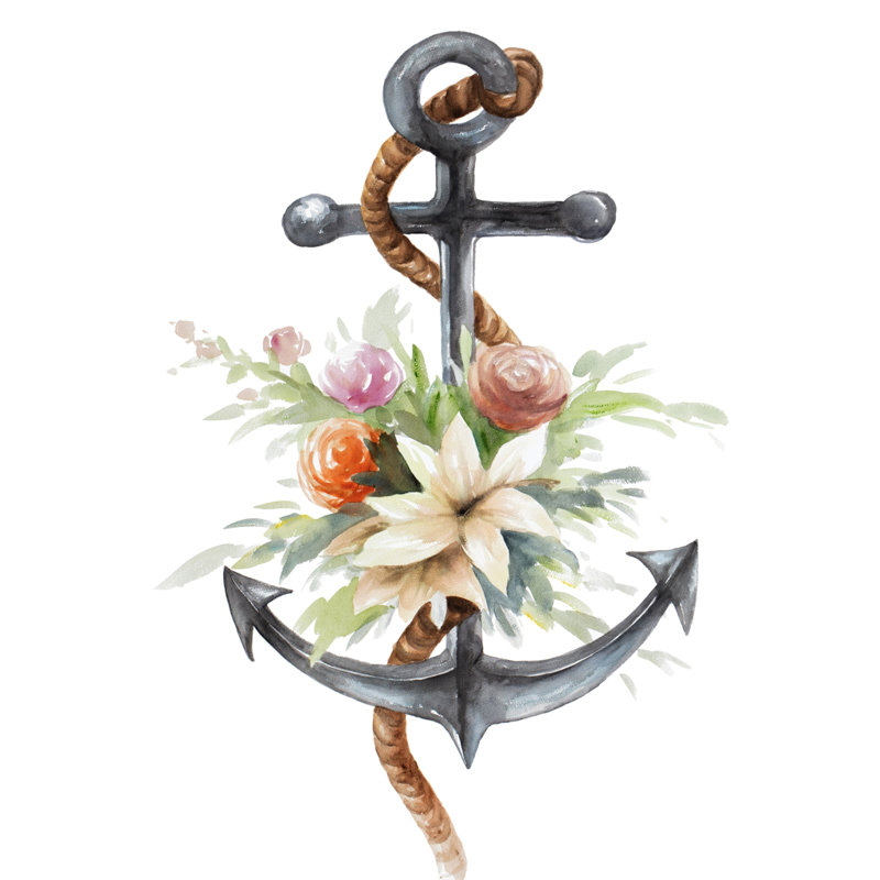 Ancre avec fleurs - décor de toile encadrée fleurs grises