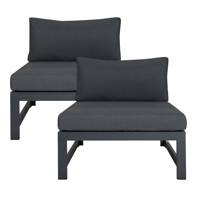 Ensemble de chaises d'extérieur en aluminium 2 pièces avec sièges et coussins de 29 po Fris, Gris, Gris