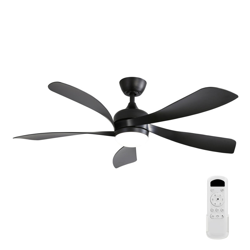 52 Inch Modern Ceiling Fan With 3 Color Dimmable 5 ABS Blades Remote Control Reversible DC Motor With Led Light, Black, Black