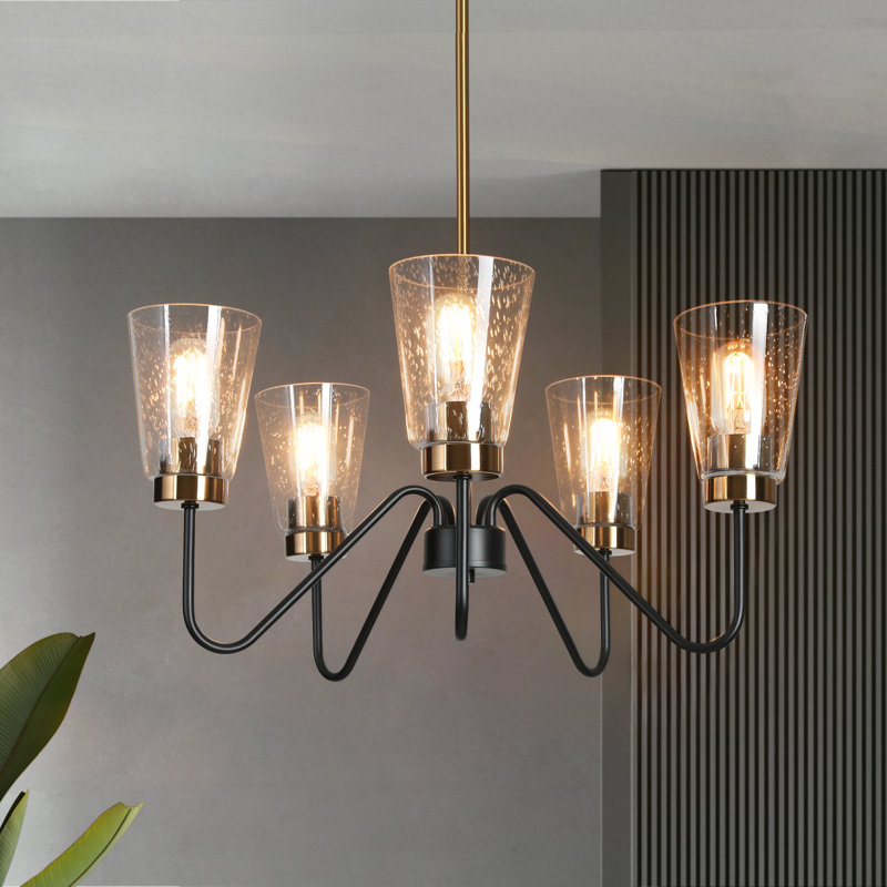 Lustre moderne à 5 lumières avec abat-jour Mylor, H 68,5 po x l 22,4 po x P 22,4 po