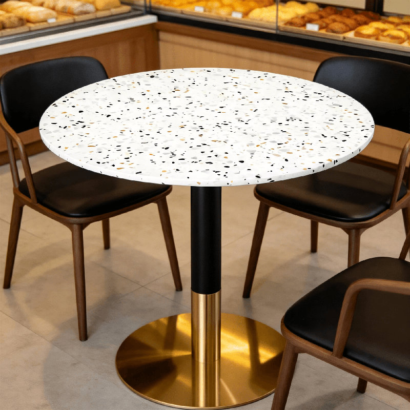 Table ronde 24 po en terrazzo de qualité commerciale pour la boulangerie, le café, le restaurant et les petits espaces, Green