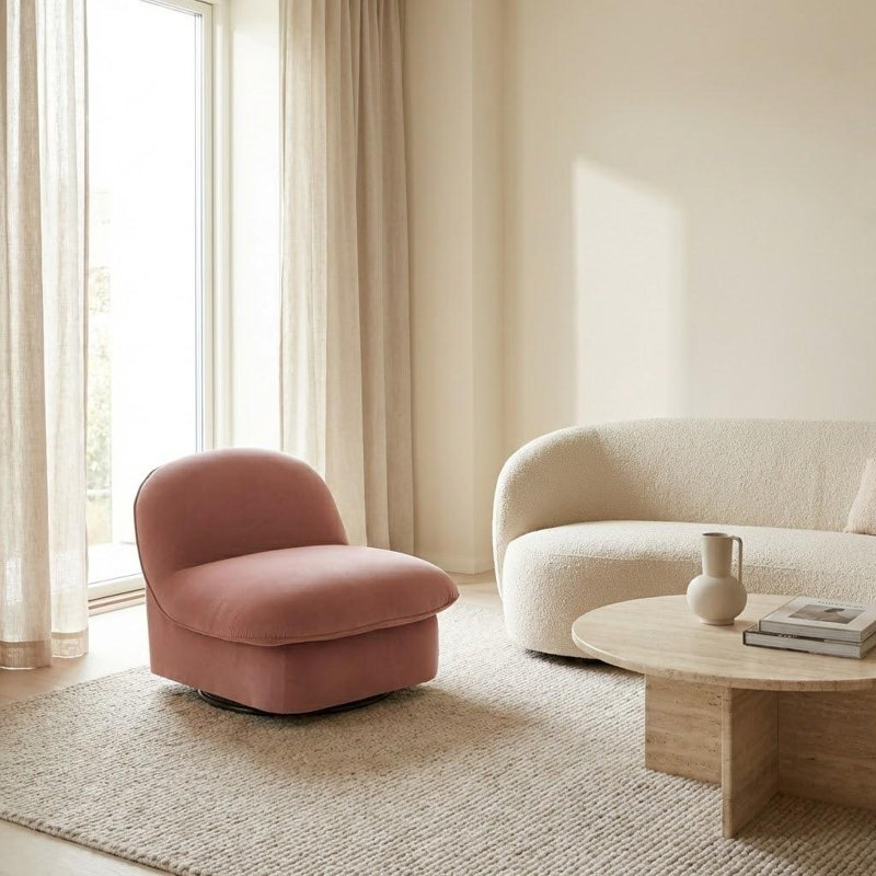 Fauteuil d'appoint pivotant en velours Modern, Corail