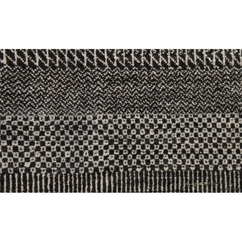 Tapis noir et argent noué à la main de haute qualité