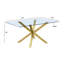 Ensemble de salle à manger rectangulaire en acier inoxydable et verre avec chaises en lin-1161962984-1161962990