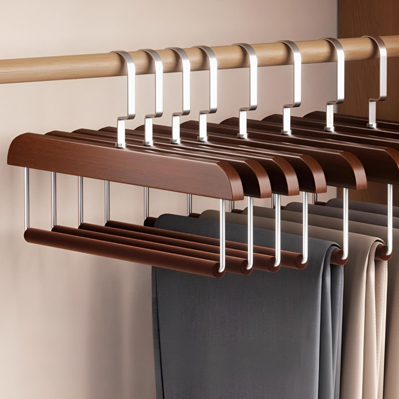 Cintres pour pantalons en bois massif avec protection antidérapante, 10