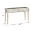 Élégante table de canapé glamour argentée avec tiroirs de rangement et plateau en verre trempé de 5 mm, parfaite pour les salons modernes.